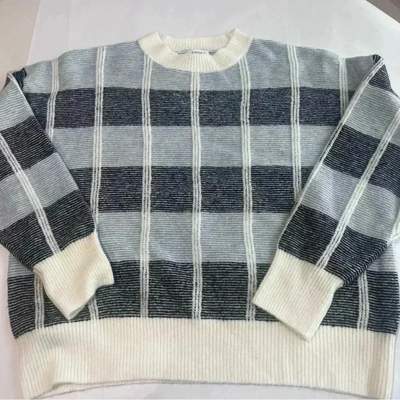 Avara Block Plaid Pullover Crew‎ Neck Sweater Blue White Relax Fit Womens Large - Picture 1 of 7